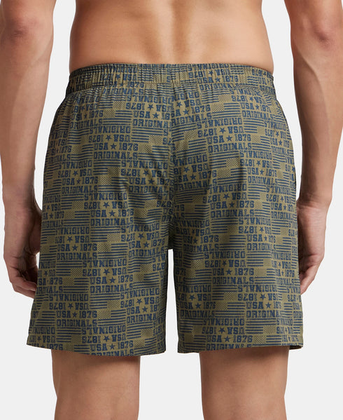 Jockey Super Combed Mercerized Cotton Woven Printed Boxer Shorts with Side Pockets | Navy & Burnt Olive (Pack of 2)