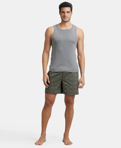 Jockey Super Combed Mercerized Cotton Woven Printed Boxer Shorts with Side Pockets | Navy & Burnt Olive (Pack of 2)