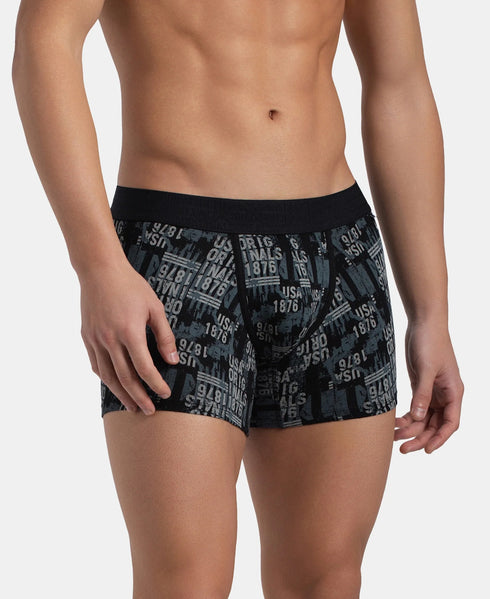 Jockey Cotton Elastane Stretch Printed Trunk | Black