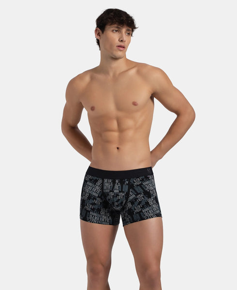 Jockey Cotton Elastane Stretch Printed Trunk | Black