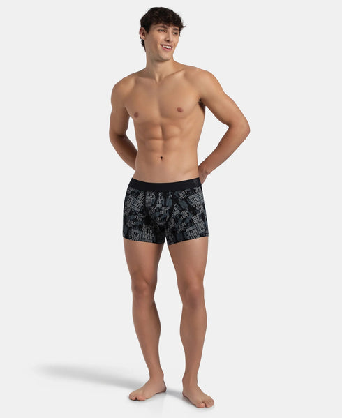 Jockey Cotton Elastane Stretch Printed Trunk | Black