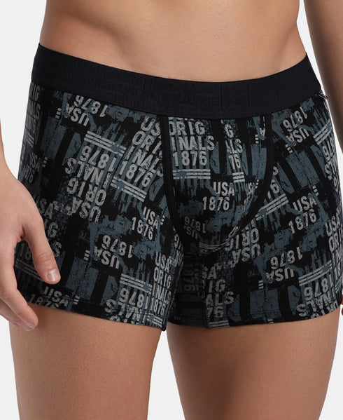 Jockey Cotton Elastane Stretch Printed Trunk | Black