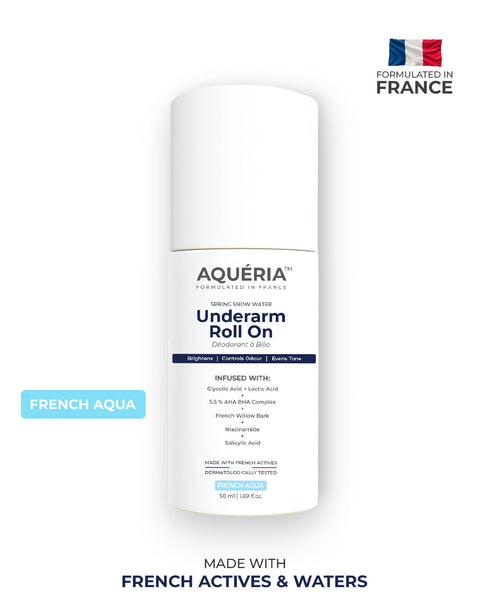 Aqueria Multi Active Underarm Treatment Roll On 5 5 AHA BHA Niacinamide Zinc Ricinoleate French Aqua Pack of 2