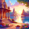 Back Drop India Divine Sunrise by the Temple