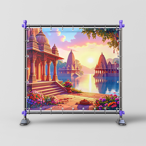 Back Drop India Divine Sunrise by the Temple