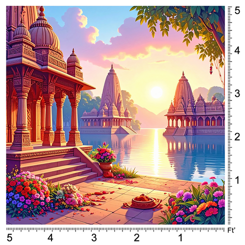 Back Drop India Divine Sunrise by the Temple