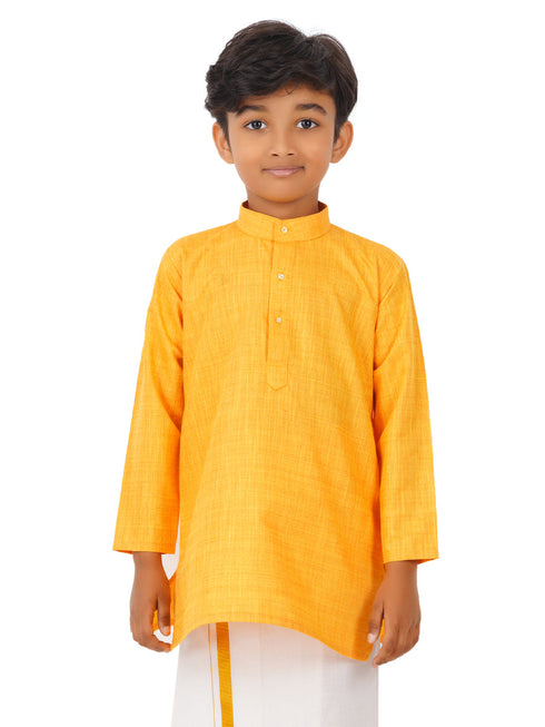 Ramraj Cotton Boys Fantastic Kurta & White Dhoti Set Yellow FS1
