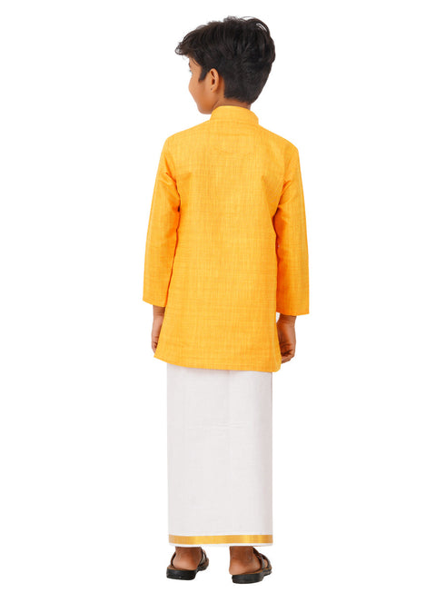 Ramraj Cotton Boys Fantastic Kurta & White Dhoti Set Yellow FS1