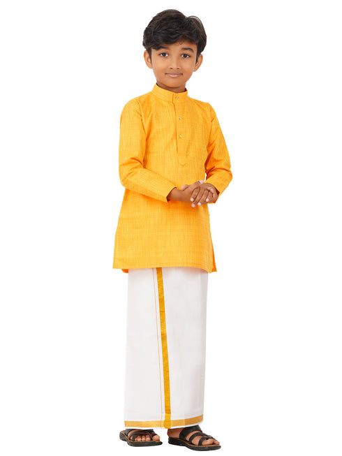 Ramraj Cotton Boys Fantastic Kurta & White Dhoti Set Yellow FS1