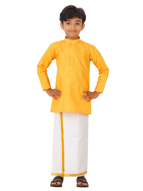 Ramraj Cotton Boys Fantastic Kurta & White Dhoti Set Yellow FS1
