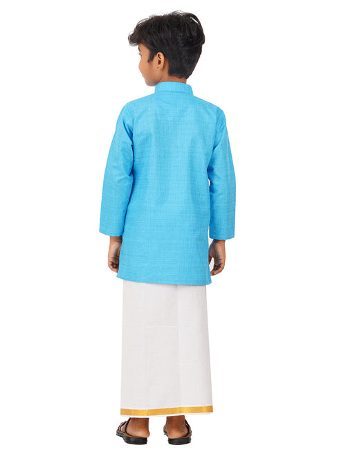 Ramraj Cotton Boys Fantastic Kurta & White Dhoti Set Blue FS4