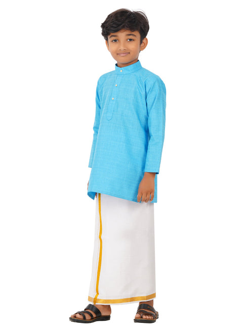 Ramraj Cotton Boys Fantastic Kurta & White Dhoti Set Blue FS4