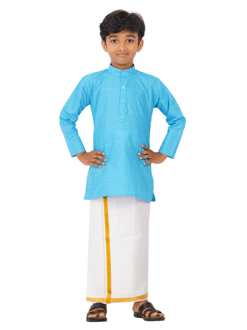 Ramraj Cotton Boys Fantastic Kurta & White Dhoti Set Blue FS4