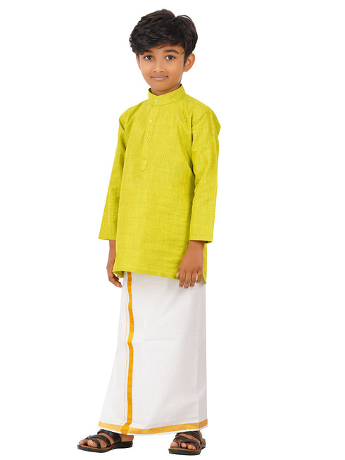 Ramraj Cotton Boys Fantastic Kurta & White Dhoti Set Green FS2