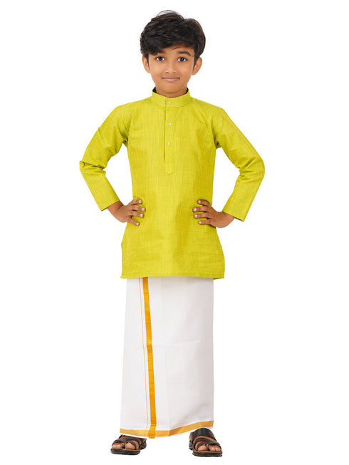Ramraj Cotton Boys Fantastic Kurta & White Dhoti Set Green FS2