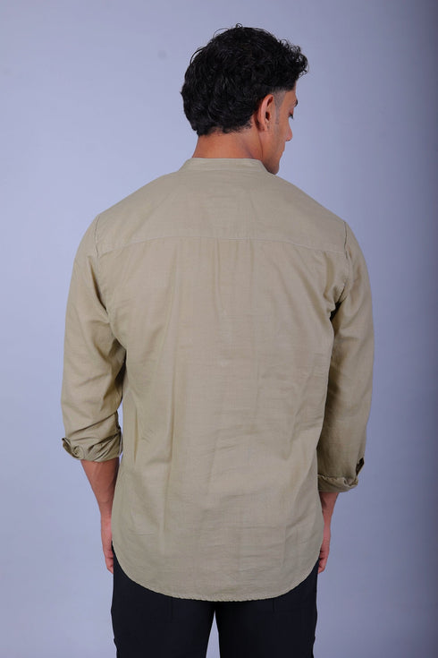 Veshbhoshaa Bluebird Men'S Short Kurta In Khaki - 100% Pure Cotton