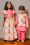 Vastramay Pink Color Silk Blend Floral Printed Siblings Set