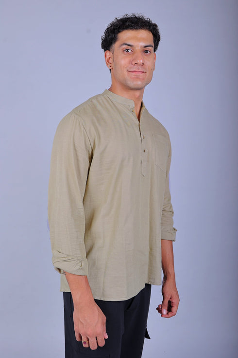 Veshbhoshaa Bluebird Men'S Short Kurta In Khaki - 100% Pure Cotton