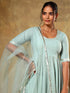 Pomcha Jaipur Guzarish Pastel Cotton Anarkali Set With Soft Net Dupatta