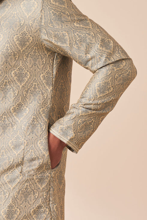 Manyavar Light Grey Jacquard Kurta Pajama