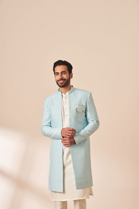 Manyavar Pastel Blue Jacket Style Indo Western