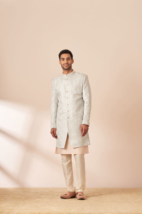 Manyavar Ice Blue Achkan Indo Western