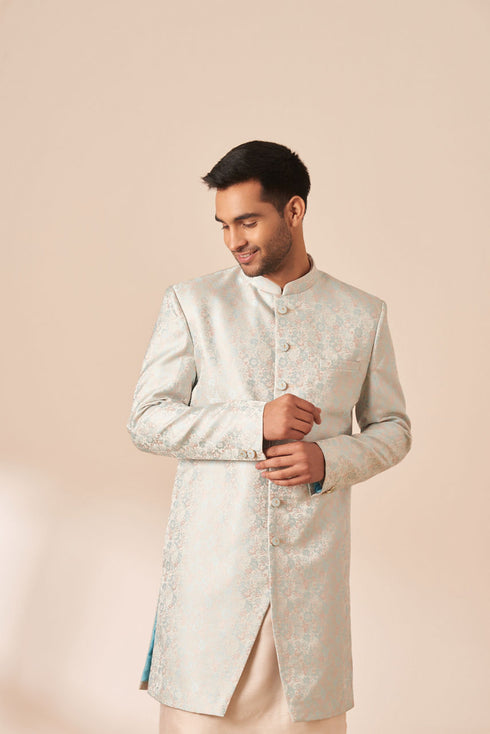 Manyavar Ice Blue Achkan Indo Western