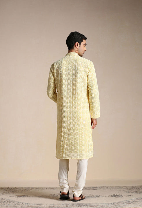 Manyavar Mellow Yellow Chikankari Embroidered Kurta Set