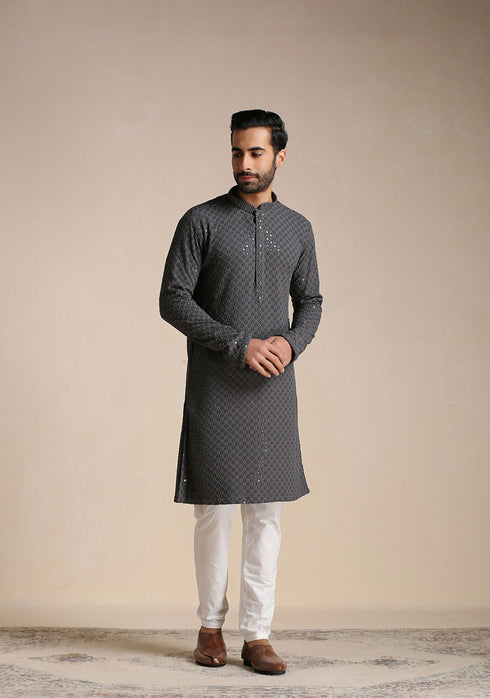 Manyavar Light Grey Chikankari Kurta Set