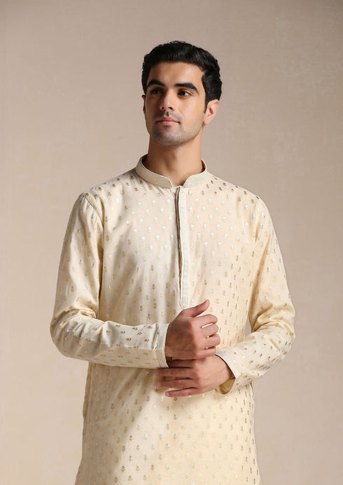Manyavar Biscuit Beige Jacquard Patterned Kurta Set