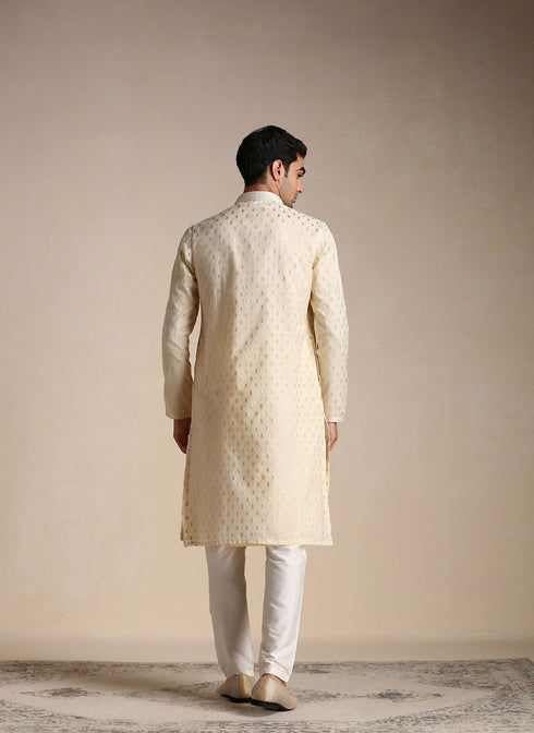 Manyavar Biscuit Beige Jacquard Patterned Kurta Set