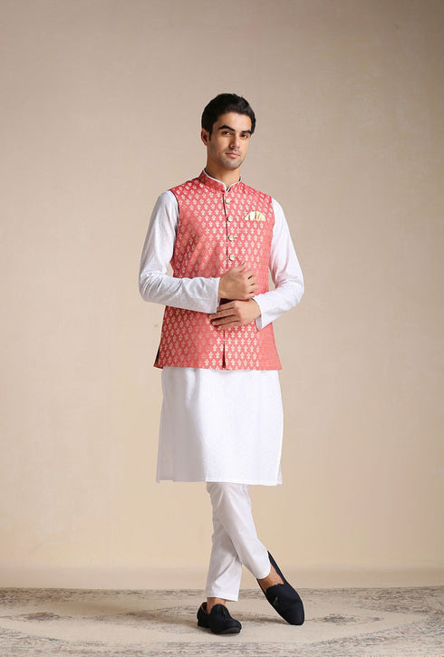 Manyavar Rust Red Jacket With Golden Motifs