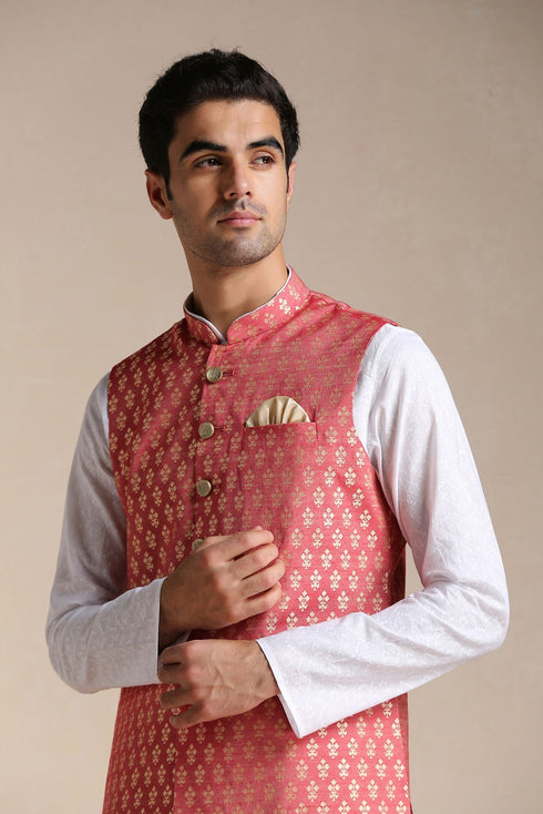 Manyavar Rust Red Jacket With Golden Motifs