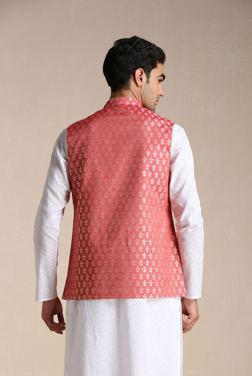 Manyavar Rust Red Jacket With Golden Motifs