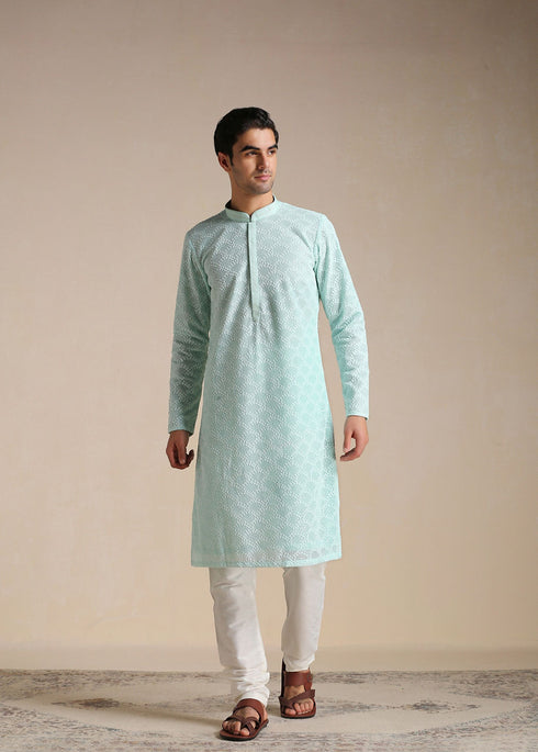 Manyavar Mint Green Chikankari Embroidered Kurta Set