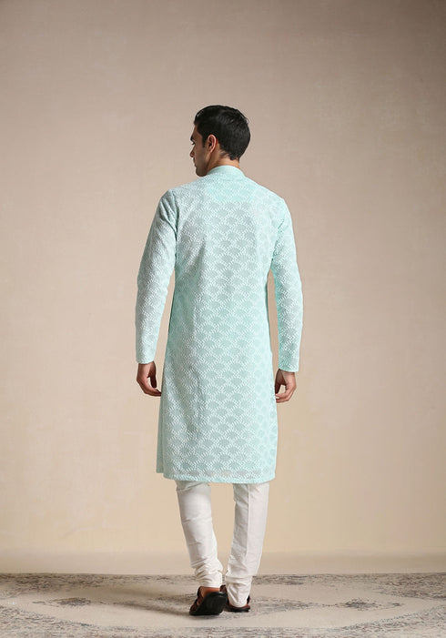 Manyavar Mint Green Chikankari Embroidered Kurta Set