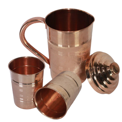 Pure Copper 1 liter Water Jug with 2 Free Copper Glasses