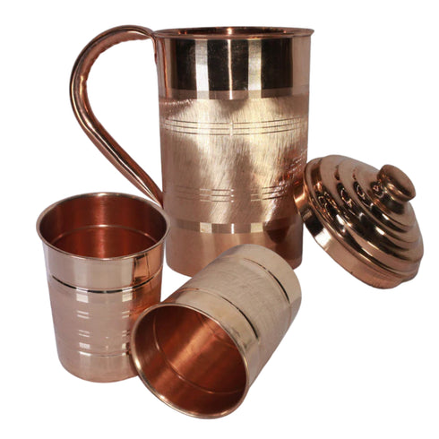 Pure Copper 1 liter Water Jug with 2 Free Copper Glasses