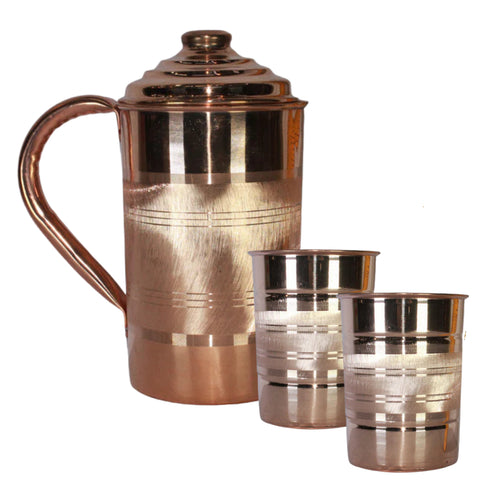 Pure Copper 1 liter Water Jug with 2 Free Copper Glasses