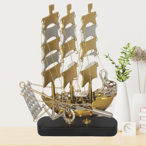 Brass Home Ship With Wooden Base 1.135kg