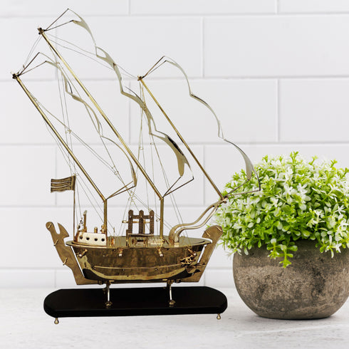 Brass Ship With Wooden Base Big 23.24kg