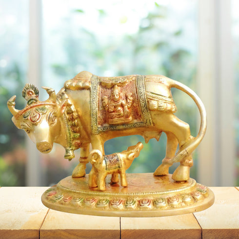 Brass Cow With Calf Statue 2.28kg