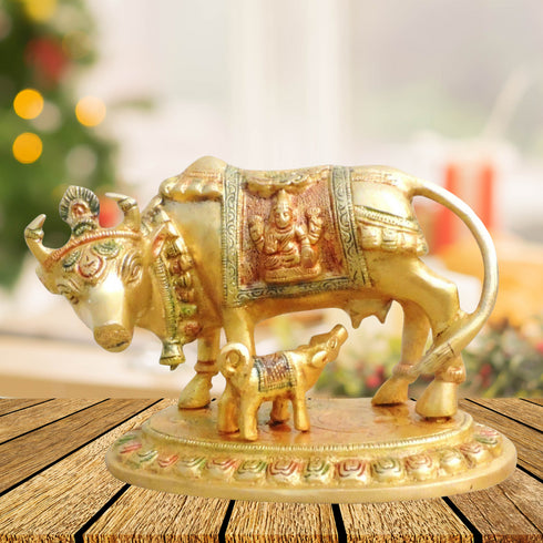 Brass Cow With Calf Statue 2.28kg