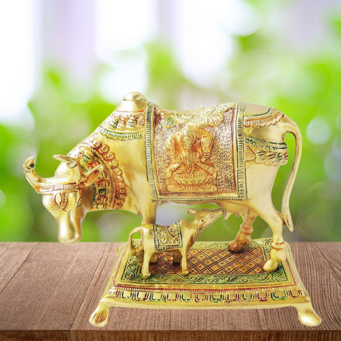Brass Cow With Calf Statue 2.98kg