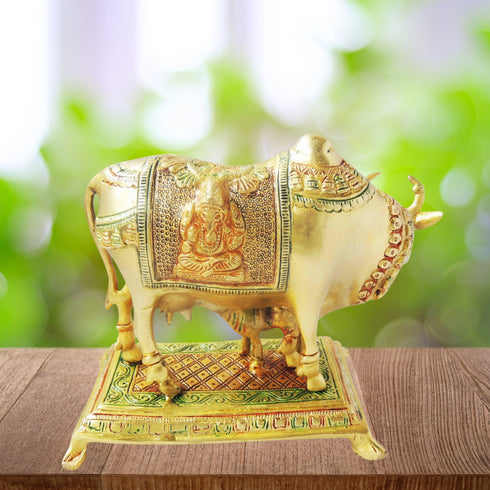 Brass Cow With Calf Statue 2.98kg