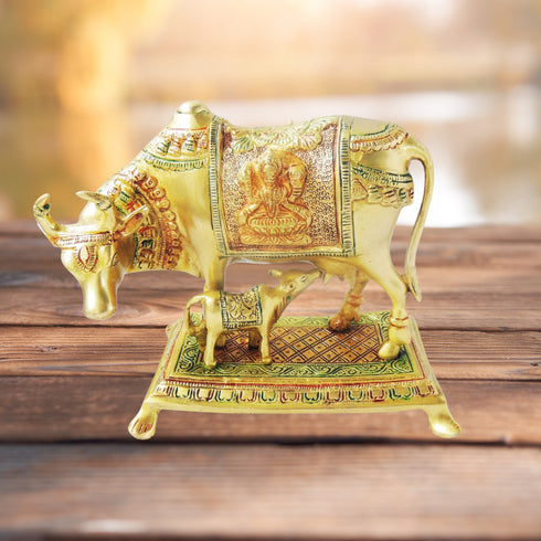 Brass Cow With Calf Statue 2.98kg