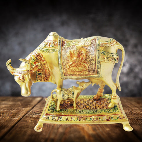 Brass Cow With Calf Statue 2.98kg