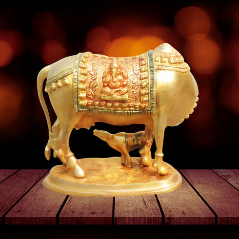 Brass Cow With Calf Statue 4.43kg