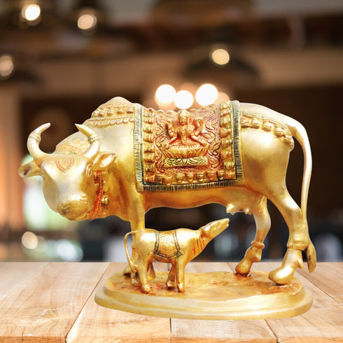 Brass Cow With Calf Statue 4.43kg