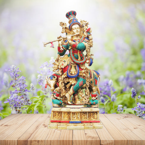 Brass Cow Krishna Big Stone Idol 32.93Kg